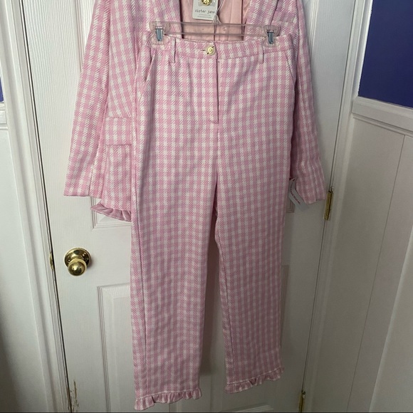 Sister Jane Bee Botanical Buzz Gingham Tweed Blazer & Pants Suit Two Piece Set - Picture 4 of 9